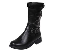 Generisch Retro-Frauen-Reißverschluss-Quadrat-Absatz-Normallack-mittlere Schlauch-Stiefel-runde Zehe-Schuhe Schwarze Herren, Negro , 38 EU