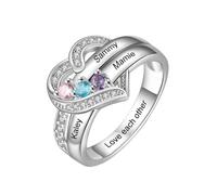 Generisch Ringelordner 12 Color Birthstone Heart Ring Engraved DIY Family Name Ring Mother's Day Ringe Echt Silber 925 Set, F, Copper, Sin piedras preciosas