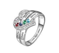 Generisch Ringelordner 12 Color Birthstone Heart Ring Engraved DIY Family Name Ring Mother's Day Ringe Echt Silber 925 Set, F, Copper, Sin piedras preciosas