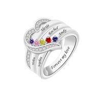 Generisch Ringelordner 12 Color Birthstone Heart Ring Engraved DIY Family Name Ring Mother's Day Ringe Echt Silber 925 Set, F, Copper, Sin piedras preciosas