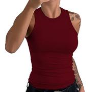 Generisch Ringelshirt Womens Sleeveless Racerback High Neck Casual Basic Cotton Ribbed Tank Top Unterhemden Damen 46, RD1., M