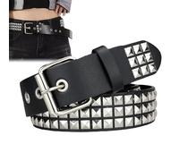 Generisch Rivet Studded Belt - PU Leather, 49.21in Punk Waist Belt Wear-Resistant | Needle-Buckle Square Stud Design, Punk Rock For Men, Women, Streetwear, Casual Outfits, Parties,