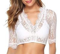 Generisch Rojo Mono Blusa Blusa Negra Mujer Dirndl Blusa Encaje Tirolesa Elegante Lencería Cremallera, Blanco, XL