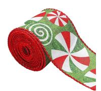 Generisch Rollo de cinta de Navidad con cable, tira textil decorativa | Cinta de embalaje de Navidad Carrete de malla Scroll Scroll Mesh Scroll Sash Línea de borde Fronterizo Fibra Cuerda Rollo Cuerda