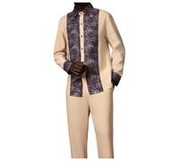 Generisch Ropa africana para hombre túnica kurta traje deportivo indio yoga traje vestido conjunto tradicional dashiki traje de moda étnico estampado traje formal traje, caqui, L