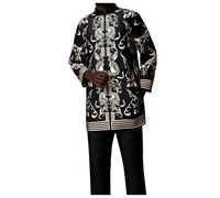 Generisch Ropa africana para hombre túnica kurta traje deportivo indio yoga traje vestido conjunto tradicional dashiki traje de moda étnico estampado traje formal traje, 02 negro., XL