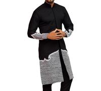 Generisch Ropa africana para hombre túnica kurta traje deportivo indio yoga traje vestido conjunto tradicional dashiki traje de moda étnico estampado traje formal traje, Negro , XXL
