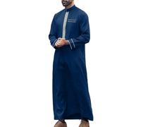 Generisch Ropa árabe Hombres Musulmanes Caftán Árabe Oración Eid Traje De Oriente Medio Abaya Túnica Crew Cuello Alto Thobe Con Impresión Ropa Islámica Hombres Oración Ropa, azul, S