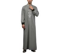 Generisch Ropa árabe Hombres Musulmanes Kaftan Abaya Túnica Crew Cuello Alto Tóbo Árabe Oración Eid Ropa Islámica Oriente Medio Ropa de Oración, gris, M