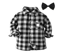 Generisch Ropa de calle de algodón para niños pequeños, manga larga, primavera, pajarita camisa, tops, abrigo, ropa de exterior, ropa a cuadros, Negro , 12-18 meses