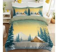 Generisch Ropa de cama de 135 x 200 cm, color verde, estilo rústico, con cremallera, funda de edredón con cremallera, dibujos animados, suave, nieve, granero, árbol, ropa de cama para dormitorio