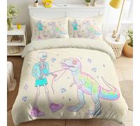 Generisch Ropa de cama de color crema con dibujos animados de Halloween, resistente a los colores, no necesita planchado, diseño de calaveras, dinosaurios, diamantes, funda de edredón acogedora para