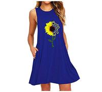 Generisch Ropa de dormir para mujer de algodón largo, camisones para mujer, camiseta de dormir con estampado, sin mangas, traje de casa, vestido de ocio, pijama de gran tamaño, cómodo vestido de