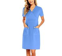 Generisch Ropa de enfermería para mujer, casaca de manga corta, vestido de enfermera, hasta la rodilla, uniforme médico con cuello en V, ropa de trabajo, disfraz de química, bata de laboratorio
