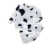 Generisch ~ Ropa de franela para niños y niñas, manga larga con pantalones para el invierno, cálido, suave, mullido, con pantalones de chándal de forro polar, Blanco, 18-24 meses
