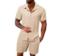 Generisch Ropa de invierno para hombre, ocio, deporte, cómoda, transpirable, absorbente del sudor, pantalones cortos de manga corta, conjunto de dos piezas, abrigo occidental para hombre, caqui, M