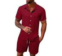 Generisch Ropa de invierno para hombre, ocio, deporte, cómoda, transpirable, absorbente del sudor, pantalones cortos de manga corta, conjunto de dos piezas, abrigo occidental para hombre, Color rojo