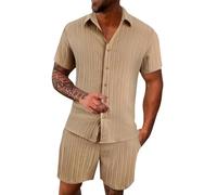 Generisch Ropa de invierno para hombre, ocio, deporte, cómoda, transpirable, absorbente del sudor, pantalones cortos de manga corta, conjunto de dos piezas, abrigo occidental para hombre, marrón, 3XL
