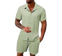 Generisch Ropa de invierno para hombre, ocio, deporte, cómoda, transpirable, absorbente del sudor, pantalones cortos de manga corta, conjunto de dos piezas, abrigo occidental para hombre, verde, XL
