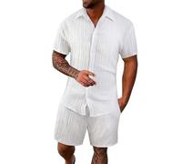 Generisch Ropa de invierno para hombre, ocio, deporte, cómoda, transpirable, absorbente del sudor, pantalones cortos de manga corta, conjunto de dos piezas, abrigo occidental para hombre, Blanco, L