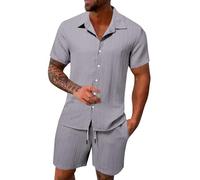 Generisch Ropa de invierno para hombre, ocio, deporte, cómoda, transpirable, absorbente del sudor, pantalones cortos de manga corta, conjunto de dos piezas, abrigo occidental para hombre, gris, 3XL