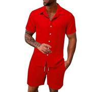 Generisch Ropa de invierno para hombre, ocio, deporte, cómoda, transpirable, absorbente del sudor, pantalones cortos de manga corta, conjunto de dos piezas, abrigo occidental para hombre, rojo, S