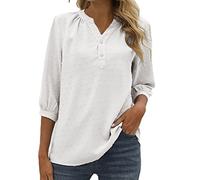 Generisch Ropa de mujer Primavera Verano Nueva camisa de cuello alto con bola floral ocio suelto top pendientes anillos de plata, Blanco, L