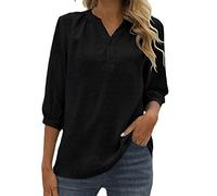 Generisch Ropa de mujer Primavera Verano Nueva camisa de cuello alto con bola floral ocio suelto top pendientes anillos de plata, Negro , L