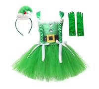 Generisch Ropa de Navidad para niños pequeños Vestido de tutú con guantes Diadema Conjunto de rendimiento de 3 piezas para actuaciones festivas fotos de vacaciones (verde, 2-3 años)