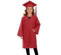 Generisch Ropa de noche académica con bolsillos Talar Sombrero para niñas Tela de sarga Elegante Ropa infantil para celebraciones escolares, rojo, 10-12 años