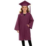 Generisch Ropa de noche académica con bolsillos Talar Sombrero para niñas Tela de sarga elegante Ropa infantil para celebraciones escolares, Vino, 10-12 años