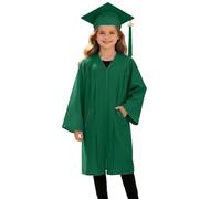 Generisch Ropa de noche académica con bolsillos Talar Sombrero para niñas Tela de sarga Elegante Ropa infantil para celebraciones escolares, Verde oscuro., 4-5 años