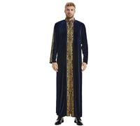 Generisch Ropa de oración para hombres Ropa islámica Abrigo árabe de pie Bordado Caftán Vestidos musulmanes con Apertura Frente Oro Terciopelo Mogadiscio Vestido de oración Manga Larga Vestido de
