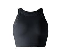 Generisch Ropa de yoga de punto fluorescente sin costuras para mujer, monocolor, copas semisólidas, chaleco de entrenamiento sin mangas, Negro , L