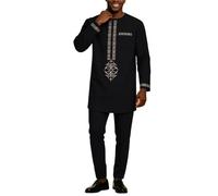 Generisch Ropa formal africana de los hombres de manga larga Dashiki Camisa y pantalones Traje de dos piezas Traje casual holgado, trajes tradicionales Estilo étnico Oriente Medio Disfraces, Negro