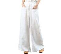Generisch Ropa interior de esquí para mujer, pantalones 3/4 de algodón, lino, palazzo, pierna ancha, pantalones largos con bolsillo, pantalones de ciclismo para mujer, Blanco, L