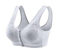 Generisch Ropa interior medio anciano sujetadores chalecos más antiguos delgados cómodos frente hebilla estilo encaje damas sujetador verano, Gris claro., 48=6XL