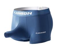 Generisch Ropa interior para hombre, cuatro esquinas, estilo algodón, cintura media, color sólido, transpirable, soporte escroto, nariz de elefante, pantalones de esquina plana, marine, L