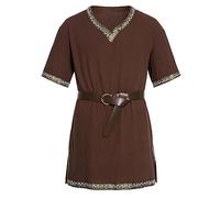 Generisch Ropa medieval para hombre, túnica renacentista, con cenefa, manga larga, camisas vikingas, disfraz para carnaval, Halloween, cosplay, disfraz escocés