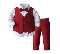 Generisch Ropa para bebé y niño, trajes de esmoquin para niños, ropa formal camisa + chaleco + pantalones conjuntos de traje de bebé (rojo, 5-7 años)