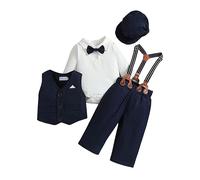 Generisch - Ropa para niños, bebés y niñas, conjunto de 4 piezas con estampado de primavera, manga larga, pantalón, body, chaleco, gorro, marine, 18-24 meses