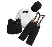 Generisch - Ropa para niños, bebés y niños pequeños, conjunto de 4 piezas con mangas largas, pantalón, body, chaleco, gorro, primavera, Negro , 0-6 meses