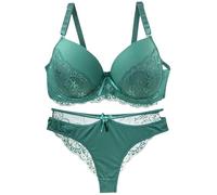 Generisch Ropa térmica para hombre Conjuntos de lencería de encaje de 2 piezas de sujetador y tanga Set Underwire Bra Tops Conjunto de mujer, verde, 95C