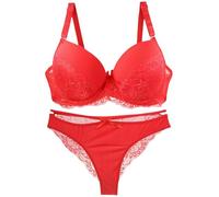 Generisch Ropa térmica para hombre Conjuntos de lencería de encaje de 2 piezas de sujetador y tanga Set Underwire Bra Tops Conjunto de mujer, rojo, 95C