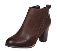 Generisch Runde Ferse Zehen Frauen Stiefel Farbe Reißverschluss kurz retro solide Schuhe Damenstiefel Militär Herren 46, marrón, 39 EU