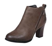 Generisch Runde Ferse Zehen Frauen Stiefel Farbe Reißverschluss kurz retro solide Schuhe Damenstiefel Militär Herren 46, verde caqui, 40 EU