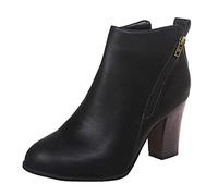 Generisch Runde Ferse Zehen Frauen Stiefel Farbe Reißverschluss kurz retro solide Schuhe Damenstiefel Militär Herren 46, Negro , 37 EU