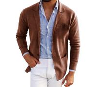 Generisch Sakko Chaqueta deportiva con botones para hombre, corte regular, chaqueta de otoño, chaqueta ligera con cuello de solapa, chaqueta de negocios, corte ajustado, elegante, chaqueta de traje