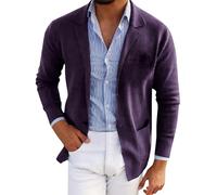 Generisch Sakko Chaqueta deportiva con botones para hombre, corte regular, chaqueta de otoño, chaqueta ligera con cuello de solapa, chaqueta de negocios, corte ajustado, elegante, chaqueta de traje
