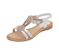 Generisch Sandaletten Damen Flach,Damen Sandals Sommer Komfortable,T-Riemen,Retro Ethnischer Stil Licht Strandurlaub Flat Sandals Walking Schuhe Wasserdicht,Strandschuhe, plata, 42 EU